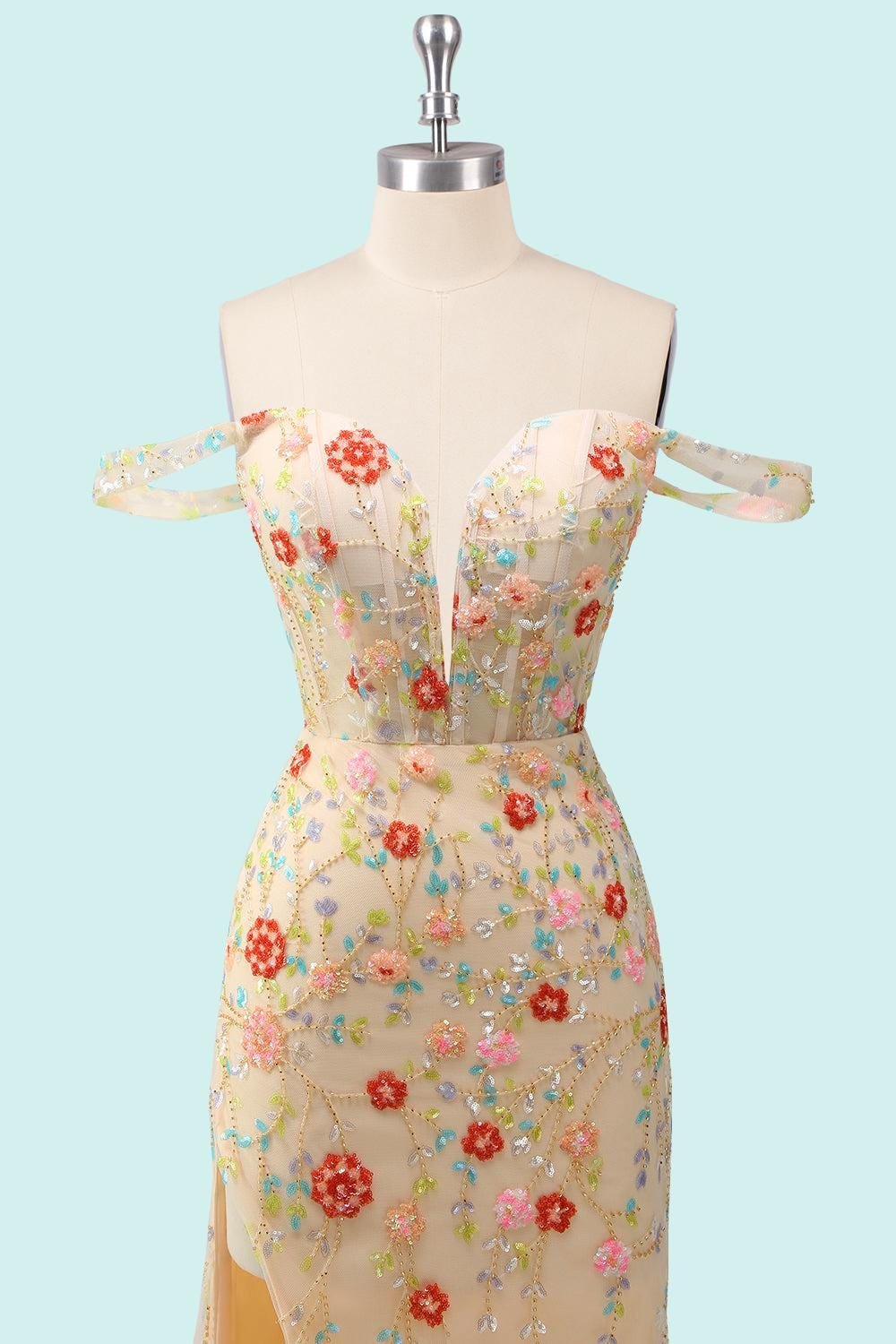 Champagne Prom Dress 3D Floral Appl, Custom Made Satin Evening Gown, Formal Gala Wear - Image 6