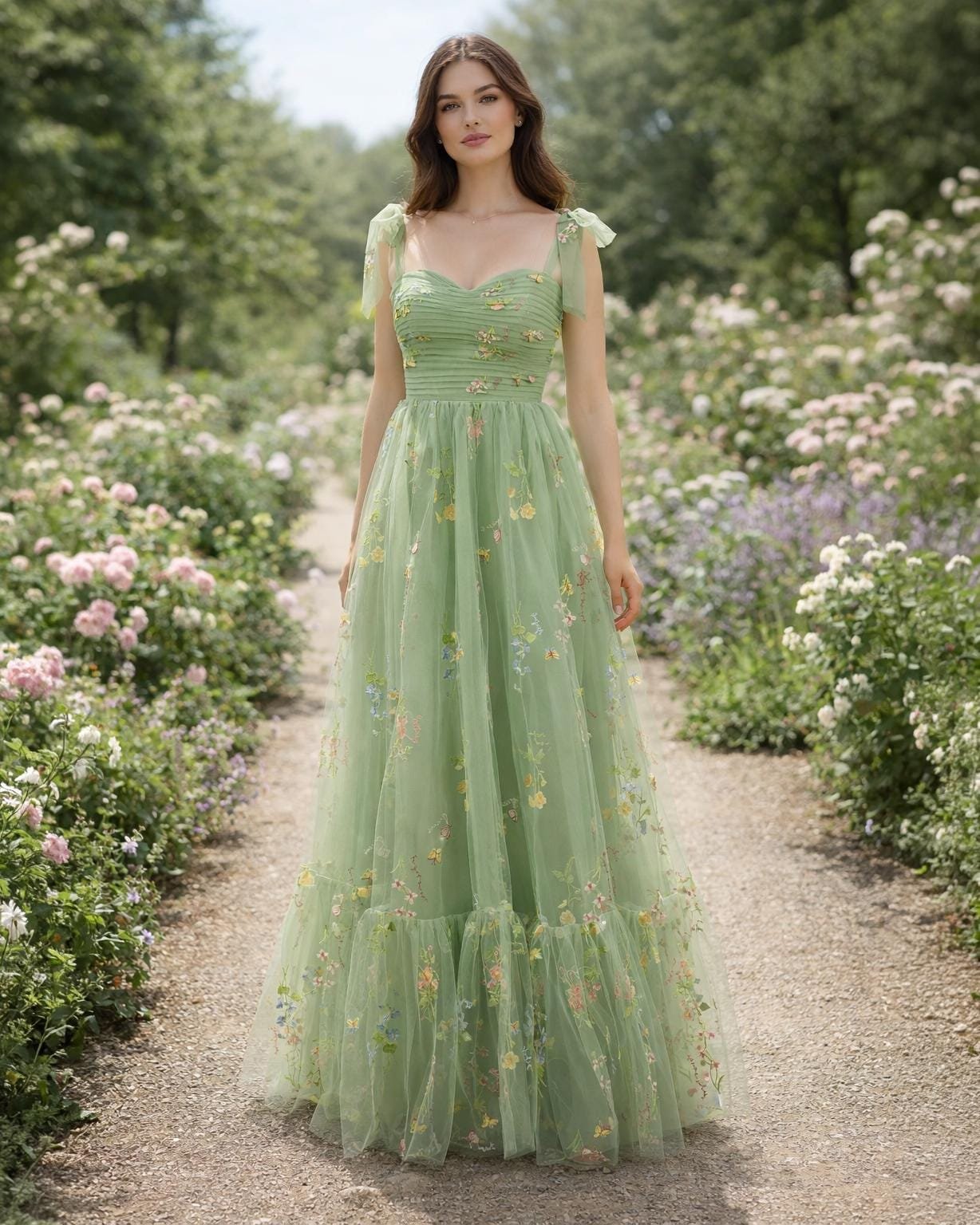 Champagne Prom Dress 3D Floral Appl