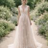 Champagne Wedding Dress 3D Floral Appliq