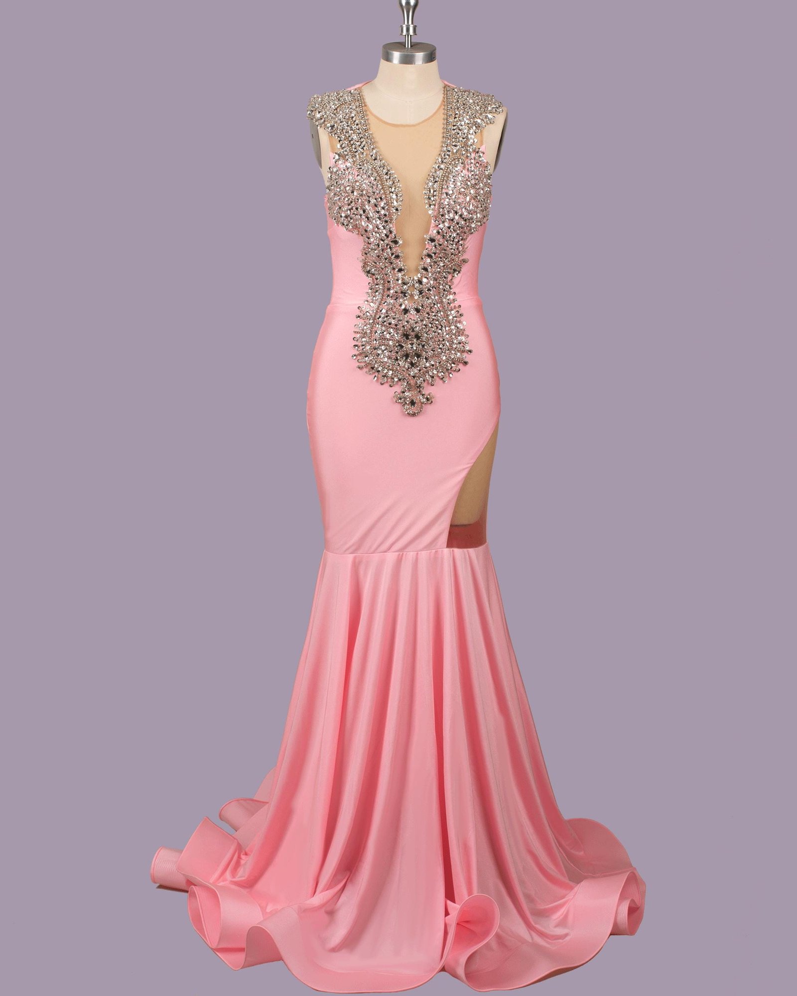 Custom Crystal Pink Mermaid Prom Dress Beaded Luxury Evening Gown Formal Garden Party Attire - Image 2