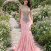 Custom  Crystal Pink Mermaid Prom Dress Beaded Luxury Evening Gown Formal Garden Party Attire