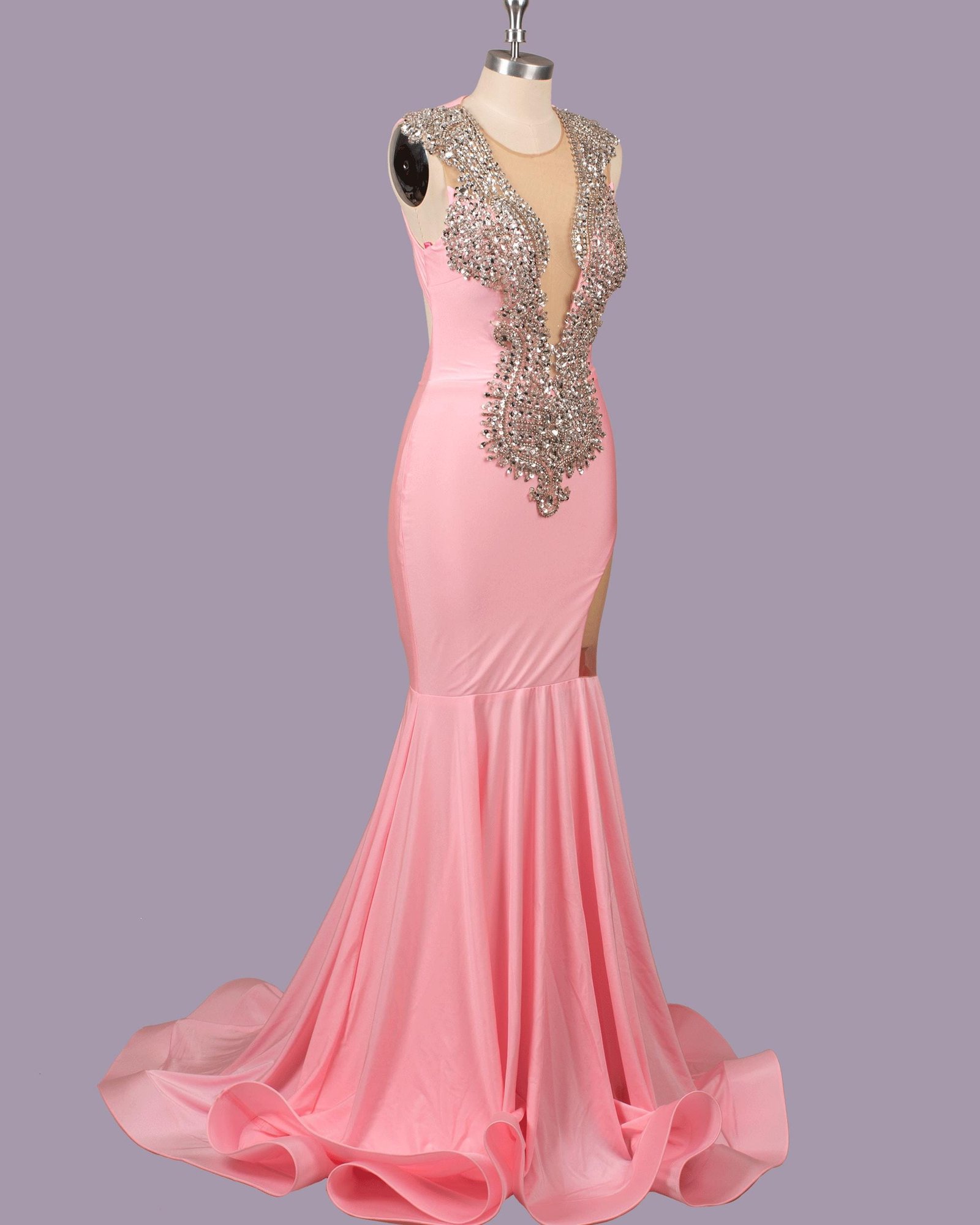 Custom Crystal Pink Mermaid Prom Dress Beaded Luxury Evening Gown Formal Garden Party Attire - Image 4