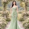 Custom Green Corset Prom Dress Sequin Tulle Gown