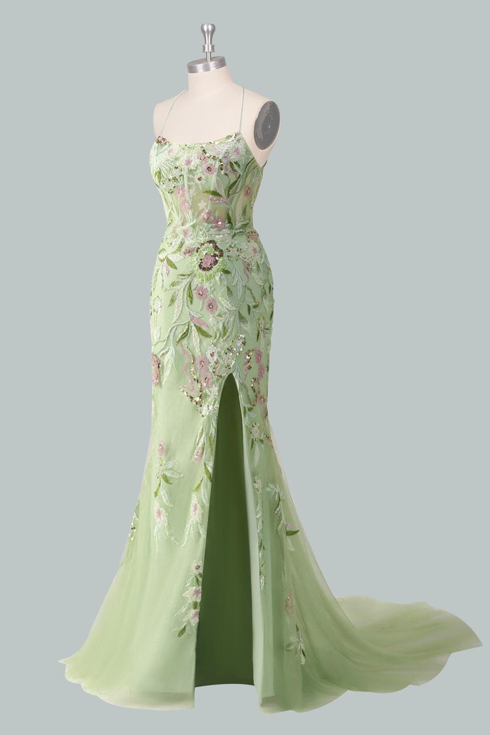 Custom Green Corset Prom Dress Sequin Tulle Gown, Sparkly Forest Fairy Dress, 3D Floral Applique, Unique Graduation Gown 2026 Fairycore Gown - Image 5