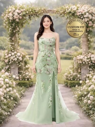 Custom Green Corset Prom Dress Sequin Tulle Gown