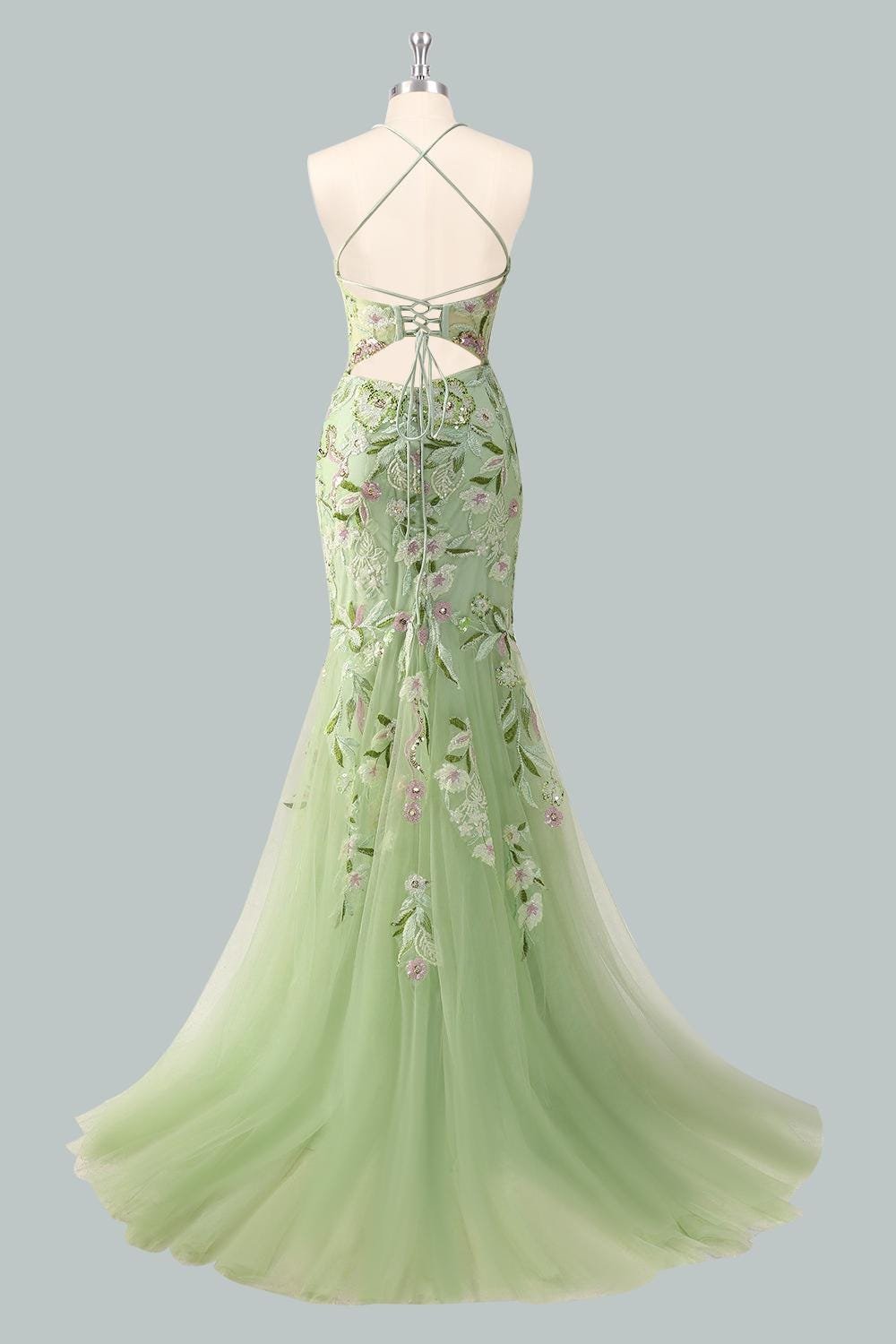 Custom Green Corset Prom Dress Sequin Tulle Gown, Sparkly Forest Fairy Dress, 3D Floral Applique, Unique Graduation Gown 2026 Fairycore Gown - Image 7