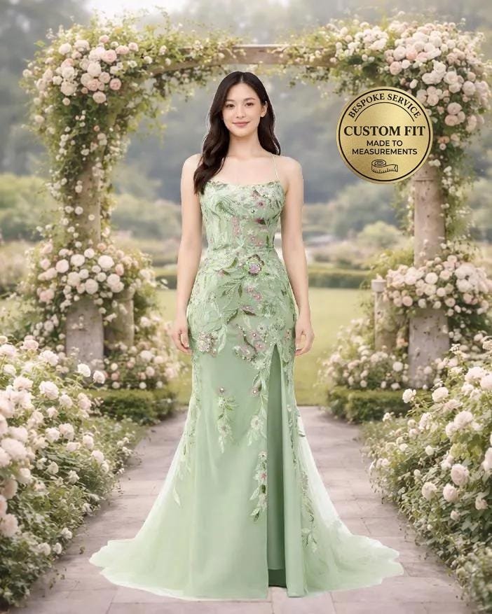 Custom Green Corset Prom Dress Sequin Tulle Gown