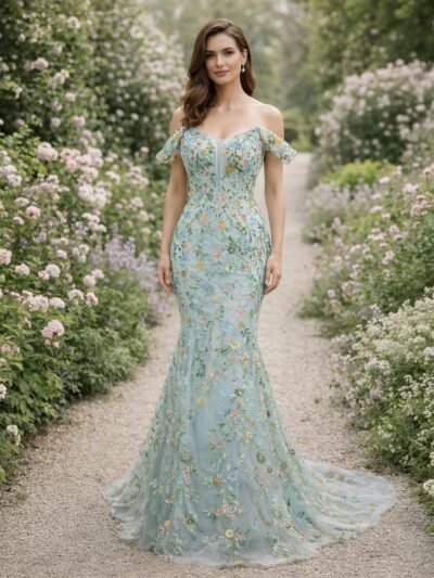 Whimsical Ice Blue Evening Dress