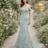 Custom Light Blue 3D Floral Prom Dress Airy Flower Applique Gown