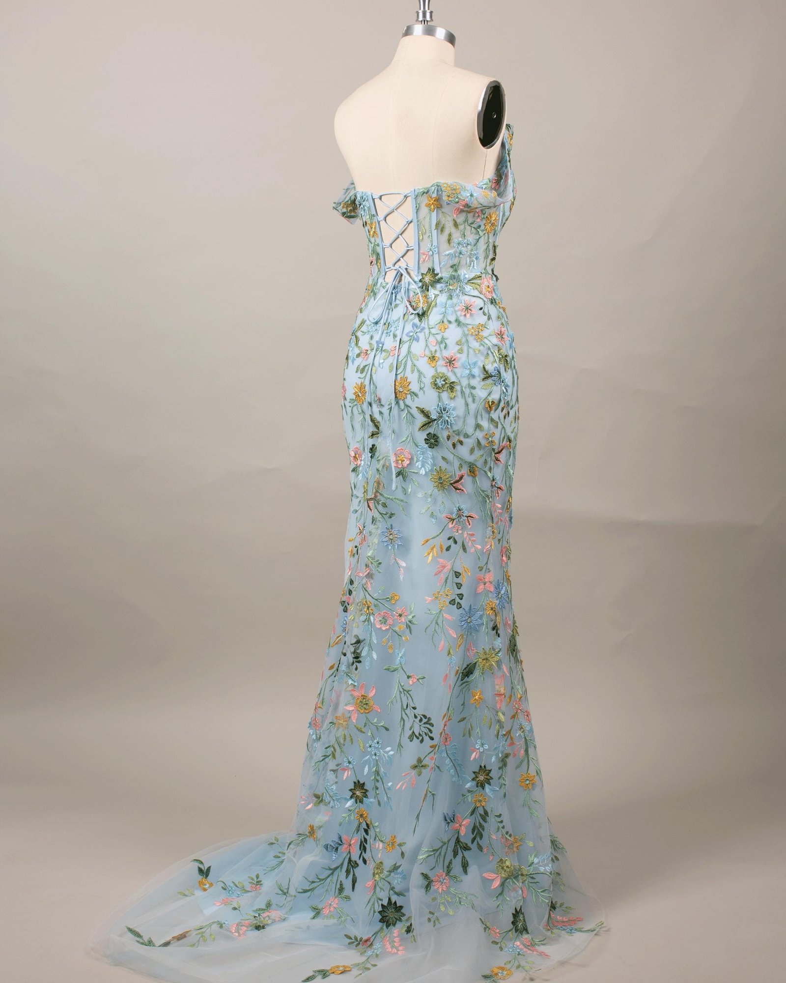 Custom Light Blue 3D Floral Prom Dress Airy Flower Applique Gown, Whimsical Ice Blue Evening Dress, Fairycore Graduation Gown, Bespoke Fit - Image 5