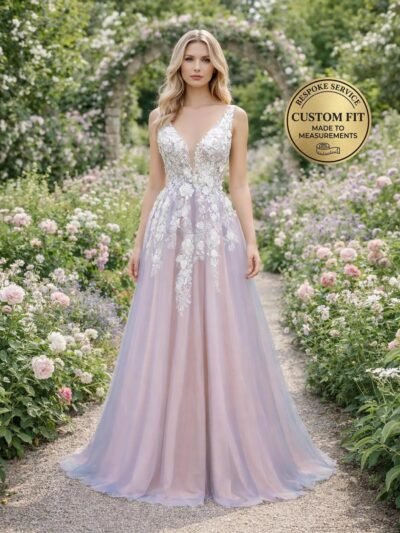 Custom  Purple Prom Dress with 3D Floral Appliqué and Luxury Embroidery Formal Gala Wear