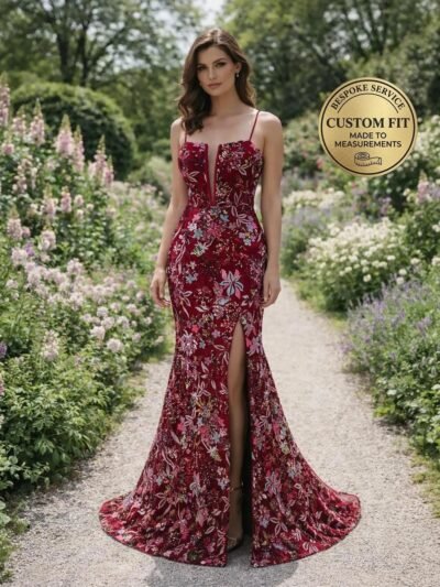 Custom Red Satin Evening Gown