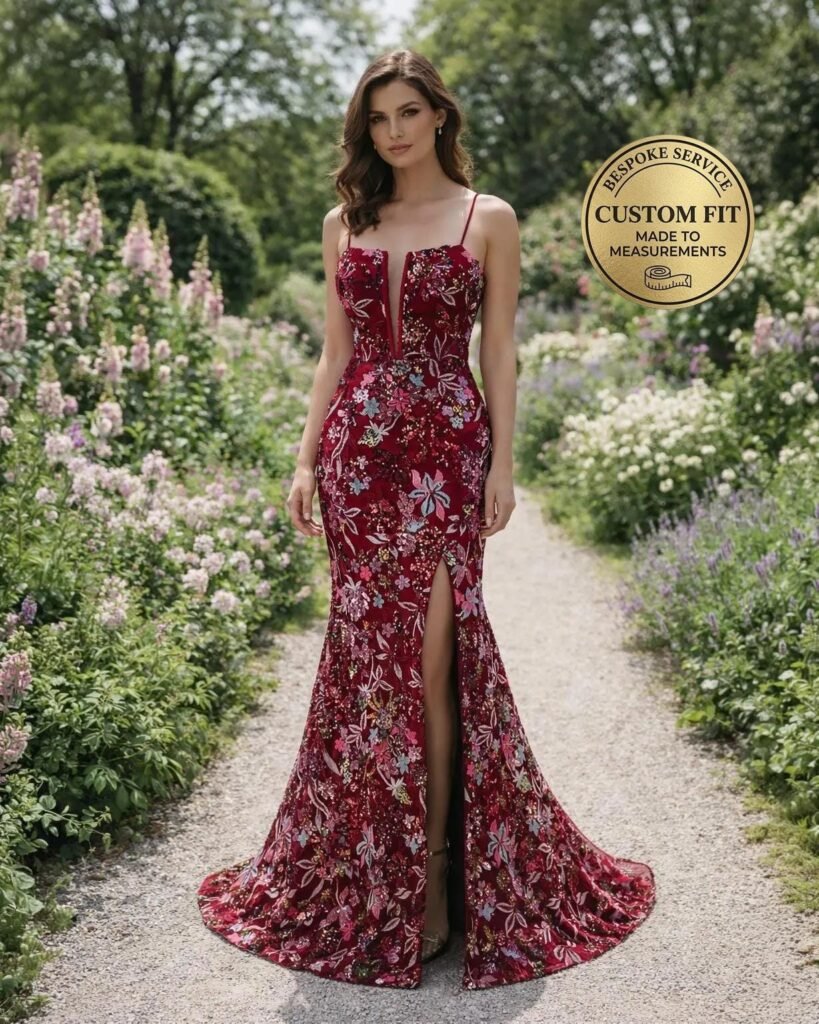 Custom Red Satin Evening Gown