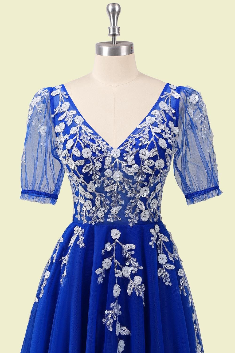 Custom Royal Blue Prom Dress Floral Embroidery Tulle A-Line Formal Evening Wedding Guest Gown - Image 5