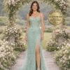 Custom Sage Green Flower Embroidery Prom Dress