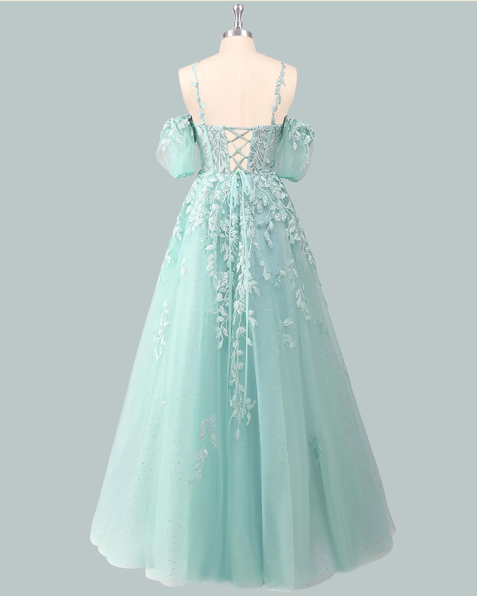 Cyan Prom Dress 3D Floral Applique, Custom Made Crystal Evening Gown, Formal Gala Wear - Image 4