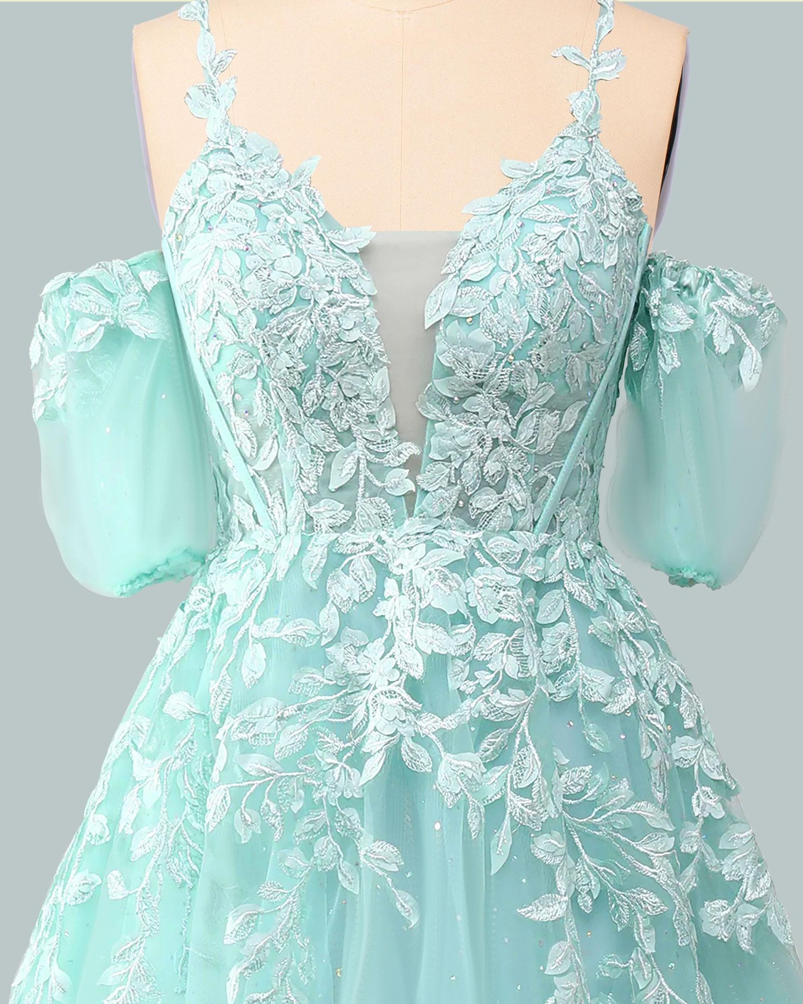 Cyan Prom Dress 3D Floral Applique, Custom Made Crystal Evening Gown, Formal Gala Wear - Image 6