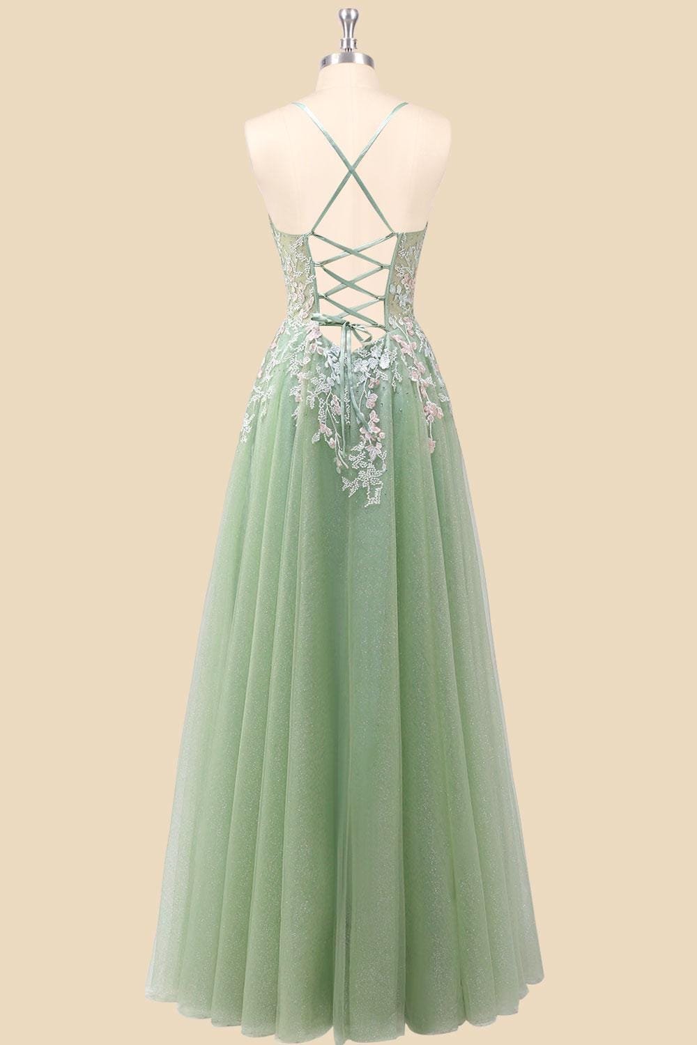 Cyan Prom Dress 3D Floral Applique, Custom Made Embroidery Evening Gown, Formal Gala Wear - Image 4