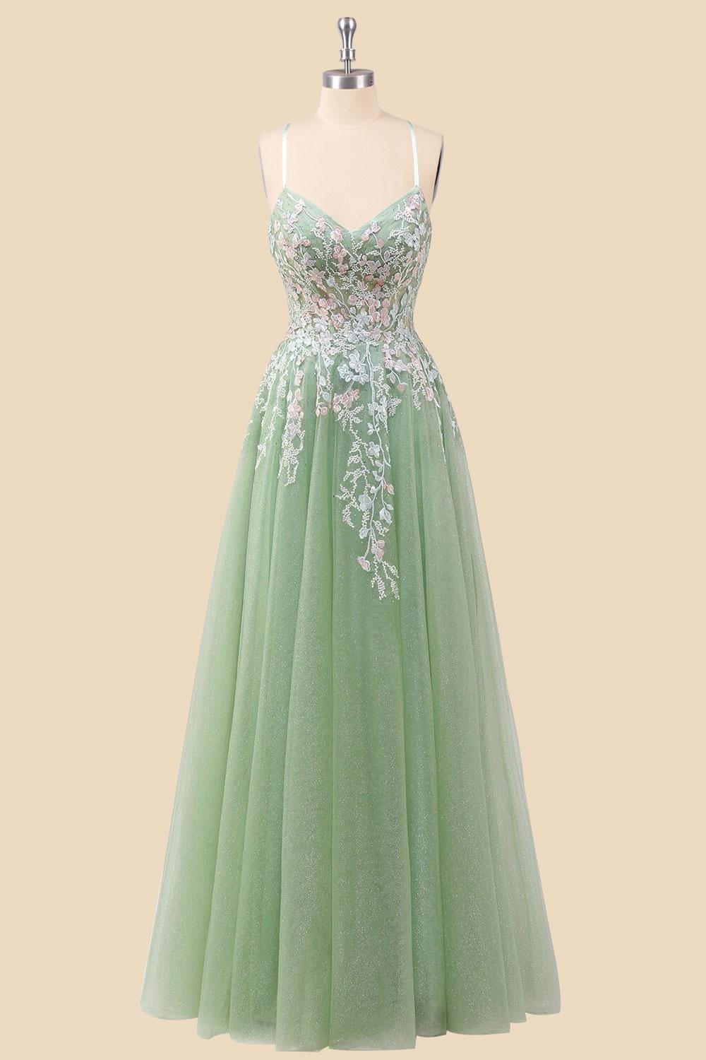 Cyan Prom Dress 3D Floral Applique, Custom Made Embroidery Evening Gown, Formal Gala Wear - Image 5