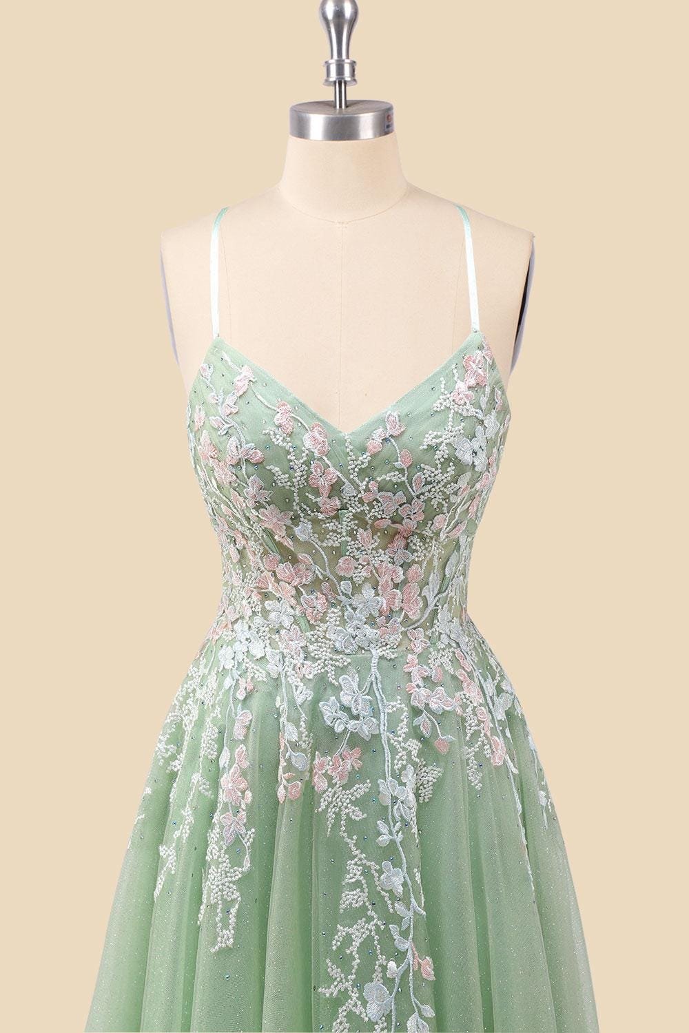 Cyan Prom Dress 3D Floral Applique, Custom Made Embroidery Evening Gown, Formal Gala Wear - Image 6