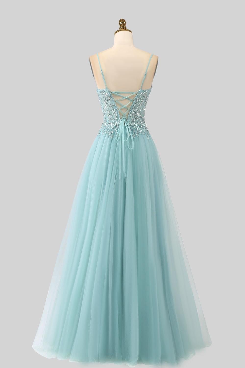 Cyan Prom Dress 3D Floral Applique, Custom Made Satin Evening Gown, Formal Gala Wear - Image 4