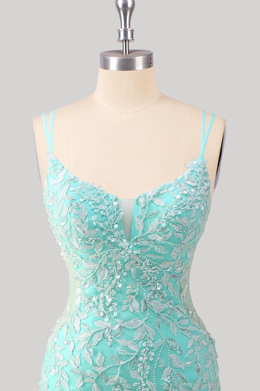 Cyan Prom Dress 3D Floral Applique, Custom Made Satin Evening Gown, Formal Gala Wear - Image 6