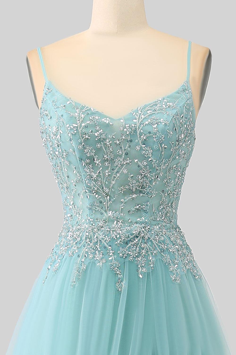 Cyan Prom Dress 3D Floral Applique, Custom Made Satin Evening Gown, Formal Gala Wear - Image 6