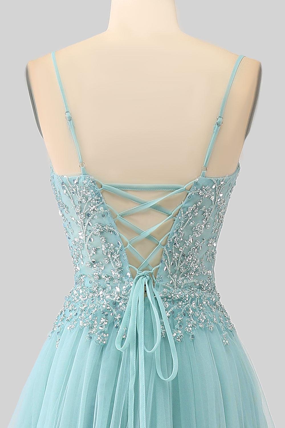 Cyan Prom Dress 3D Floral Applique, Custom Made Satin Evening Gown, Formal Gala Wear - Image 7