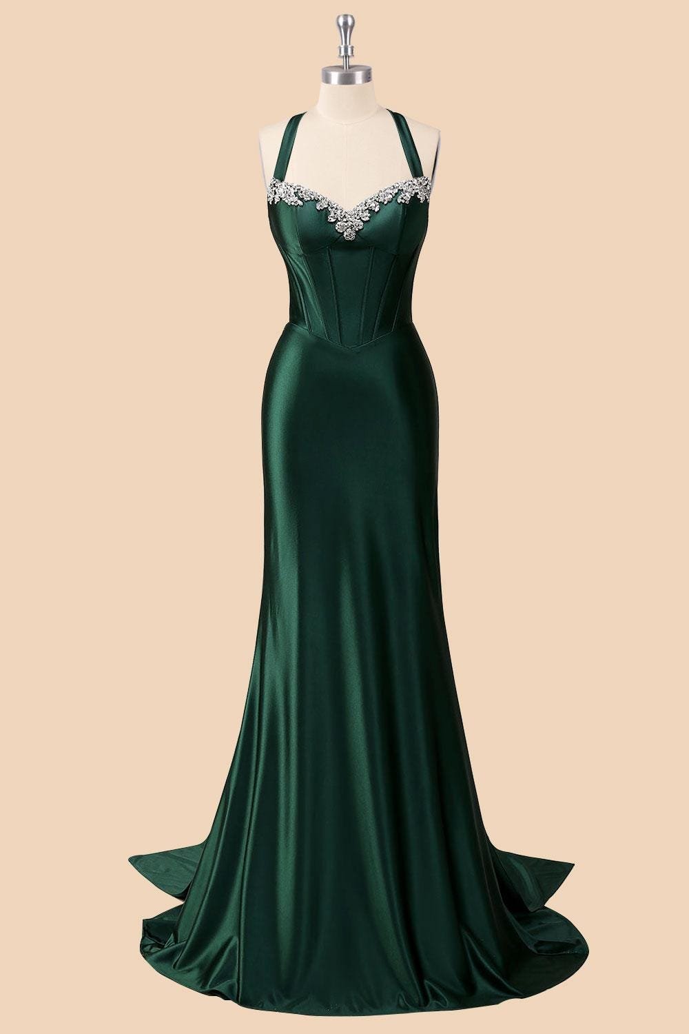 Green Prom Dress 2026 Ethereal Style, Custom Made Satin Evening Gown, Formal Gala Wear - Image 4