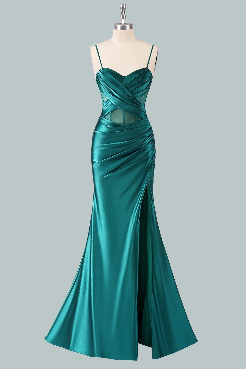 Green Prom Dress 2026 Ethereal Style, Custom Made Satin Evening Gown, Formal Gala Wear - Image 5