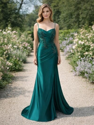 Green Prom Dress 3D Floral Applique