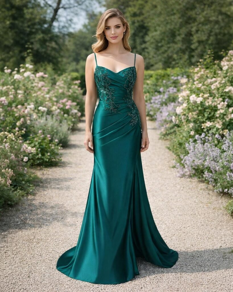 Green Prom Dress 3D Floral Applique