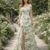 Green Prom Dress  3D Floral Applique