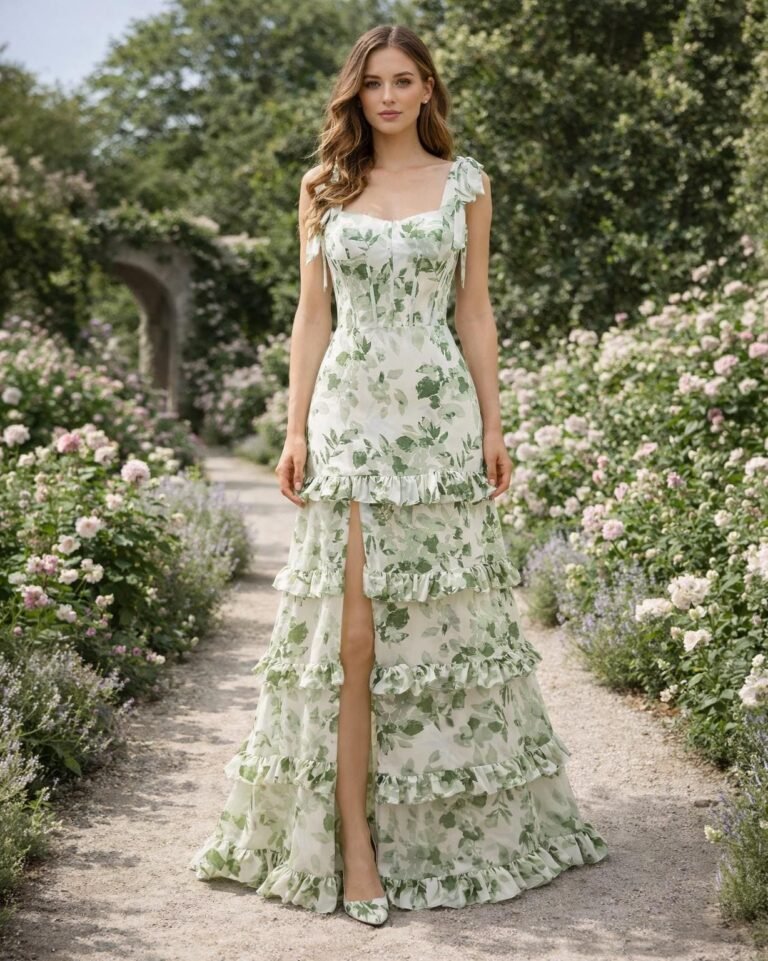 Green Prom Dress  3D Floral Applique