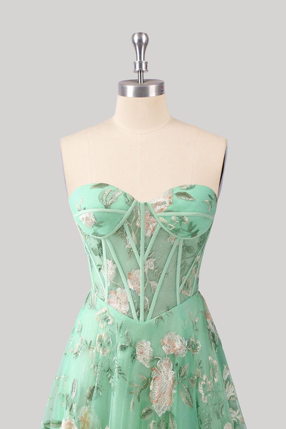Green Prom Dress 3D Floral Applique, Custom Made Embroidery Evening Gown, Formal Gala Wear - Image 5