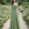 Green Prom Dress  3D Floral Applique