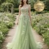 Green Prom Dress  3D Floral Applique