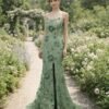 Green Prom Dress  3D Floral Applique