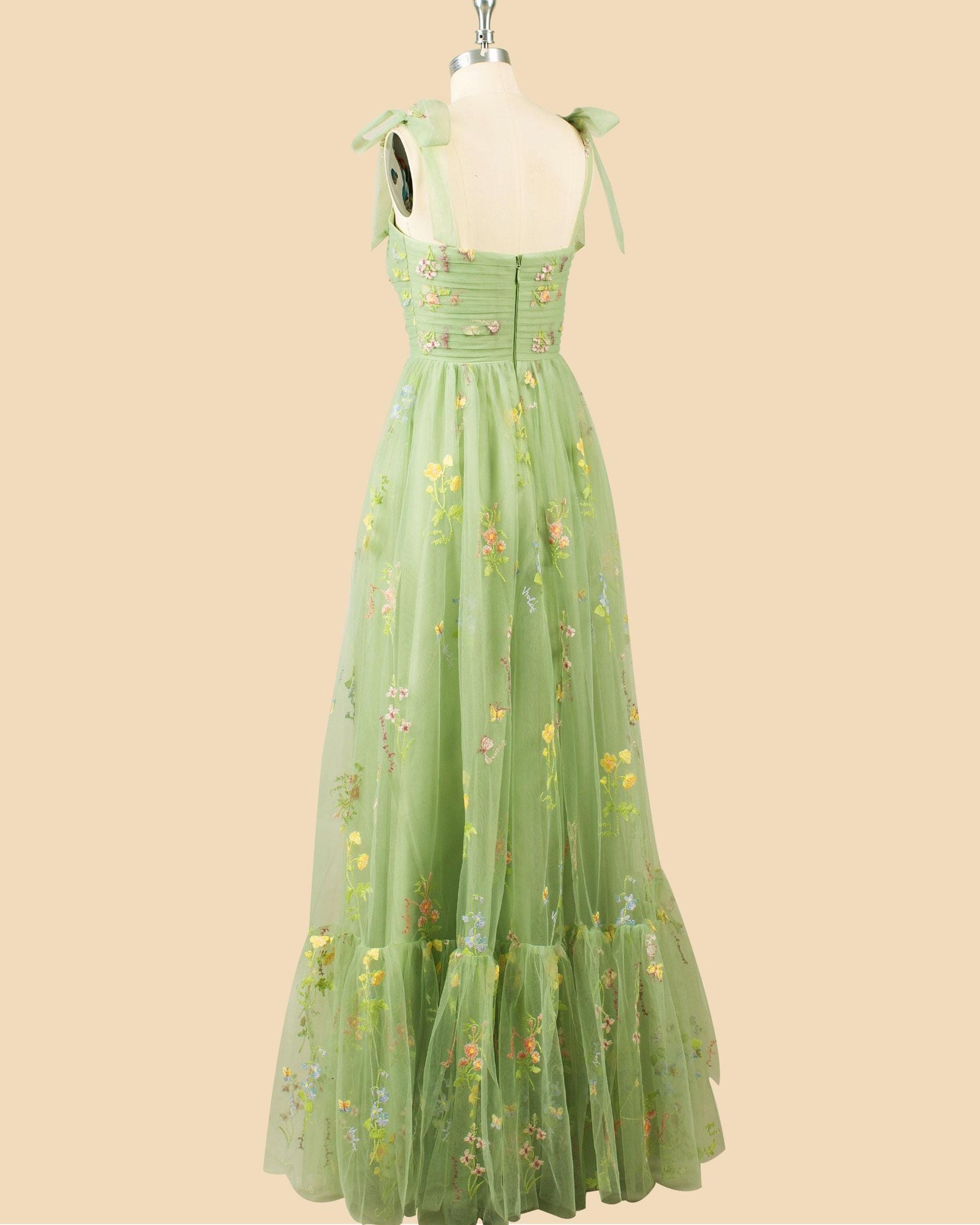 Green Prom Dress 3D Floral Applique, Custom Made Satin Evening Gown, Formal Gala Wear - Image 5