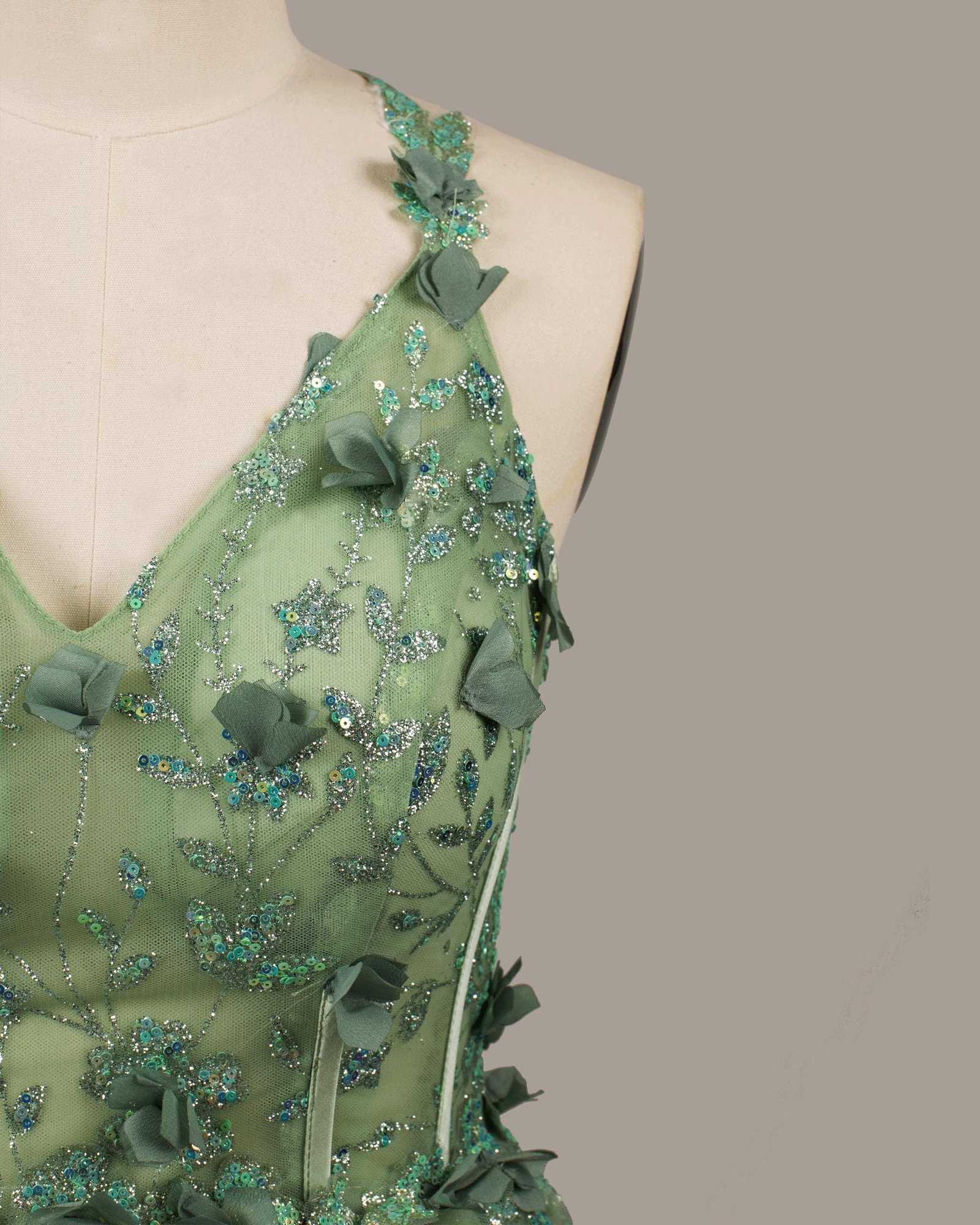 Green Prom Dress 3D Floral Applique, Custom Made Satin Evening Gown, Formal Gala Wear - Image 6