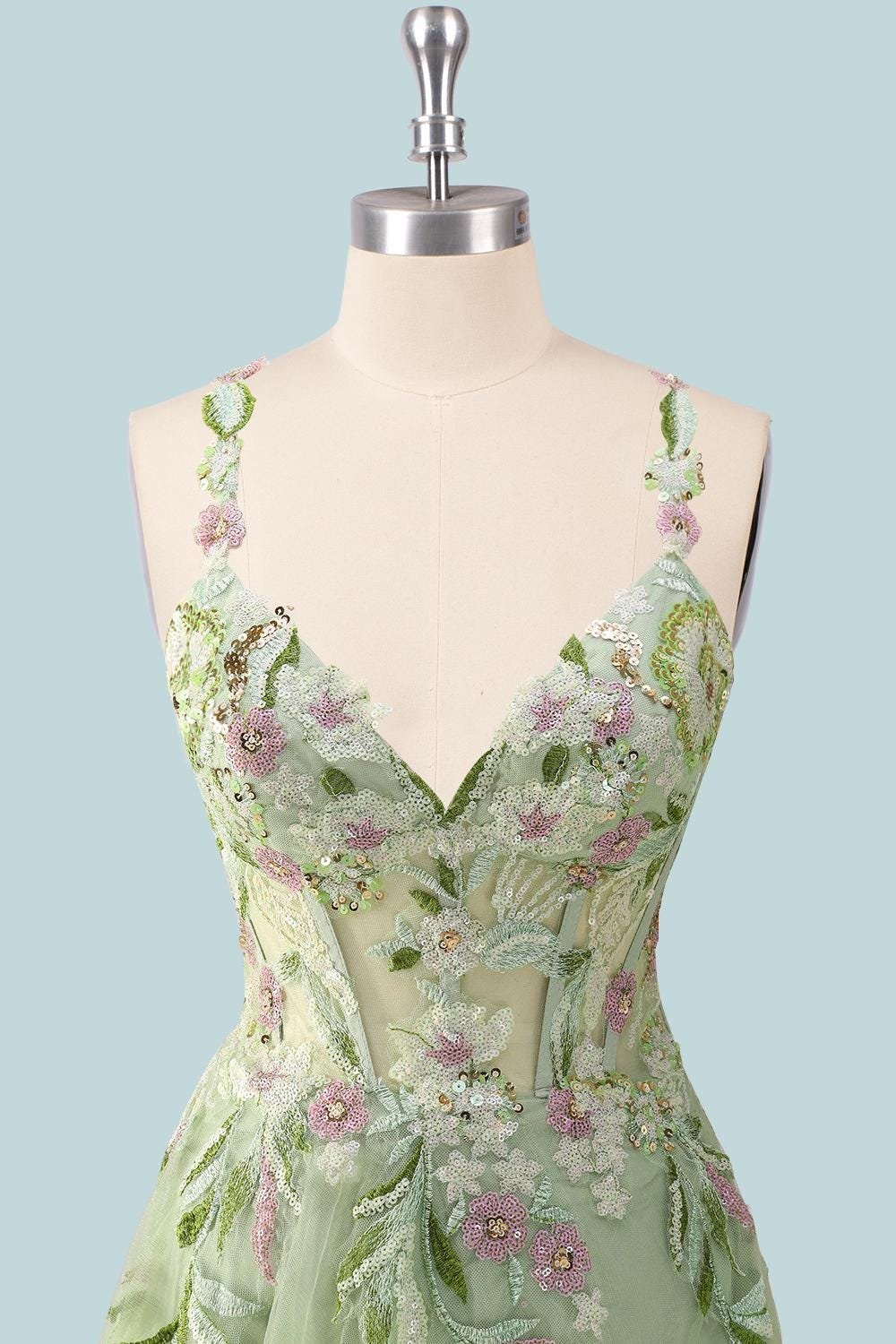 Green Prom Dress 3D Floral Applique, Custom Made Satin Evening Gown, Formal Gala Wear - Image 6