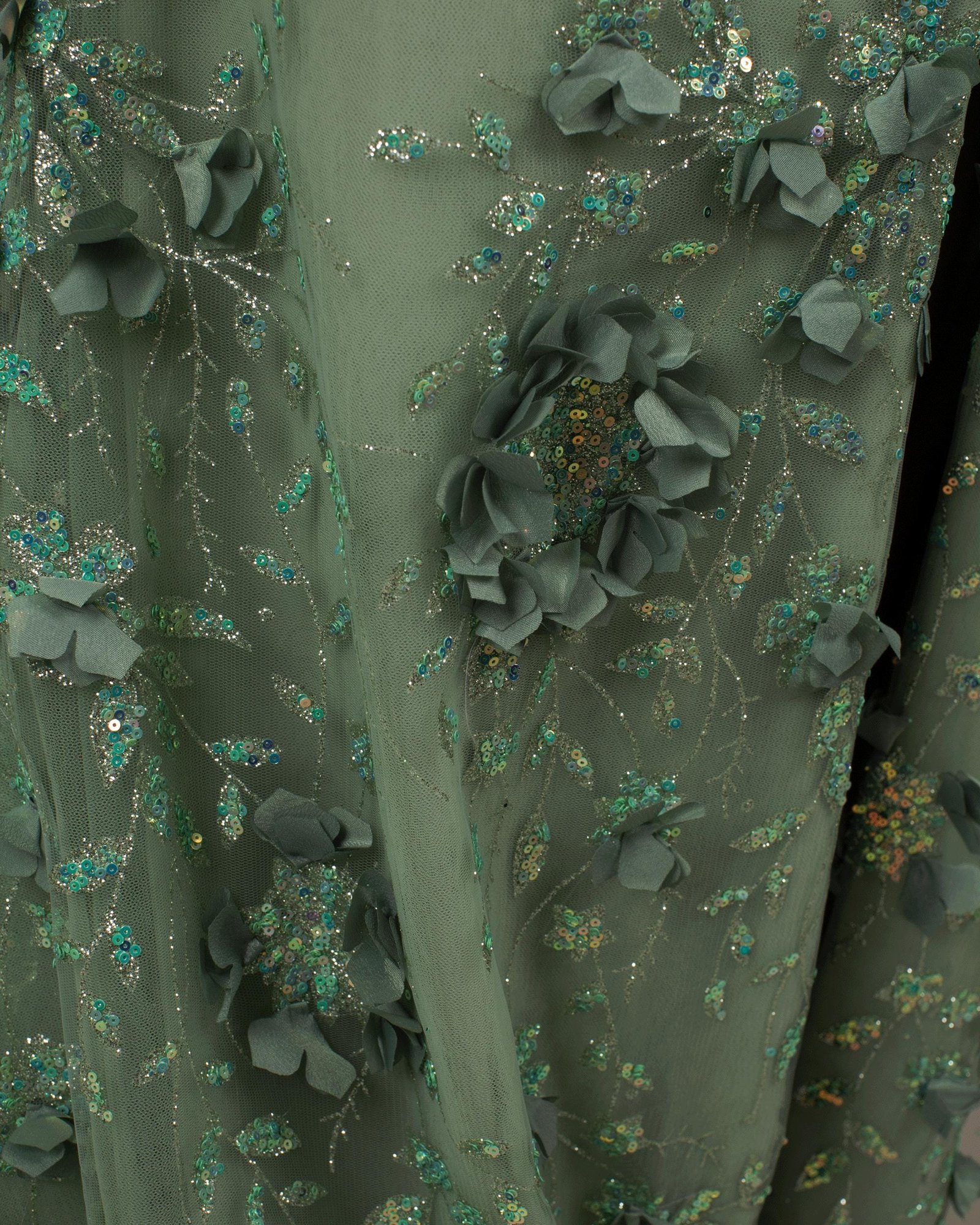 Green Prom Dress 3D Floral Applique, Custom Made Satin Evening Gown, Formal Gala Wear - Image 7