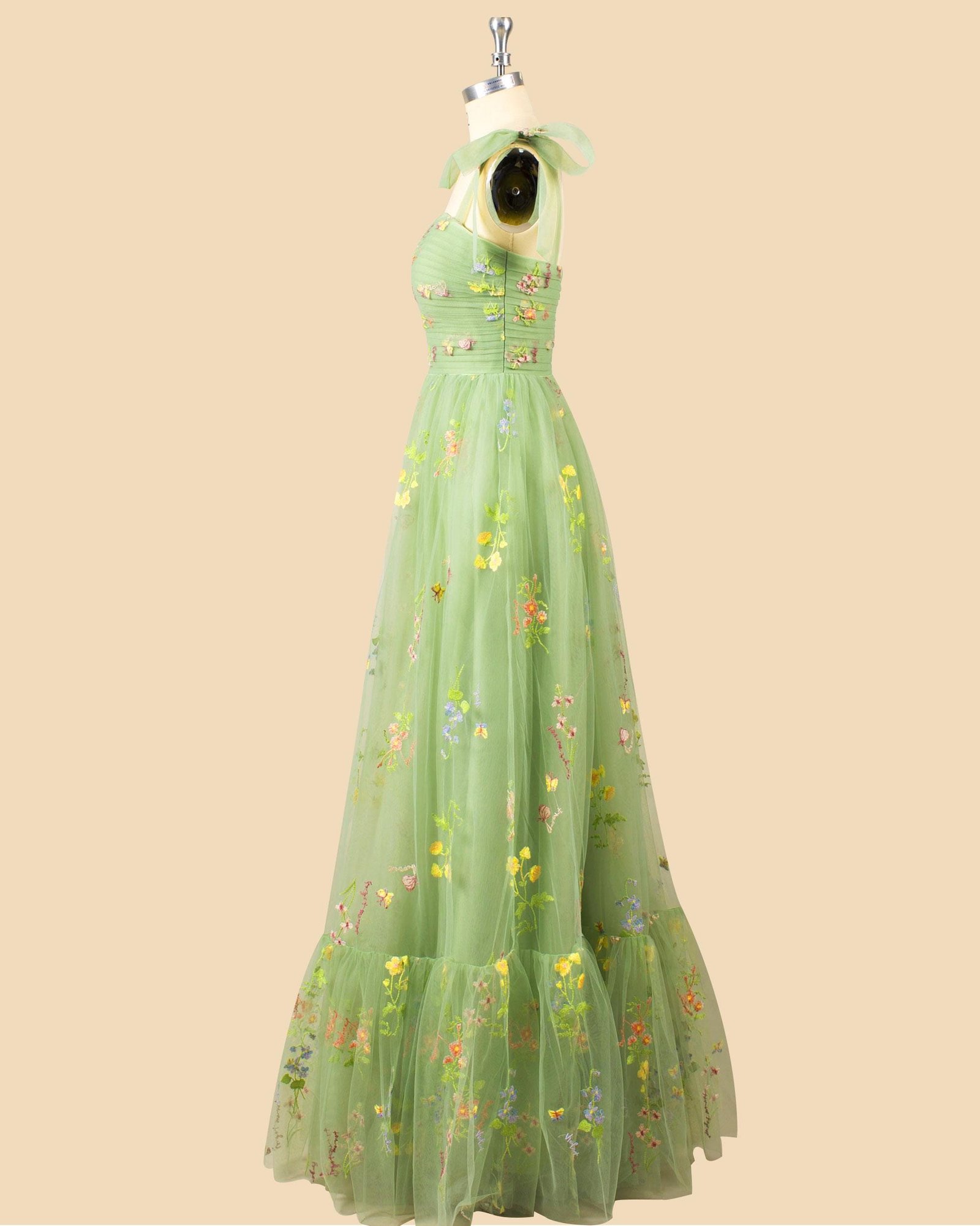Green Prom Dress 3D Floral Applique, Custom Made Satin Evening Gown, Formal Gala Wear - Image 8