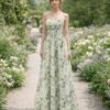 Green Wedding Dress 3D Floral Applique