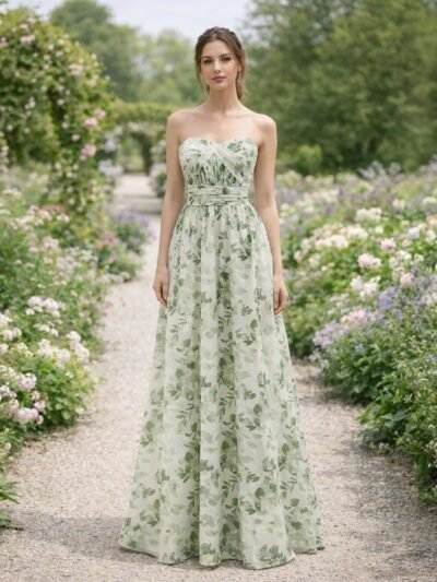 Green Wedding Dress 3D Floral Applique