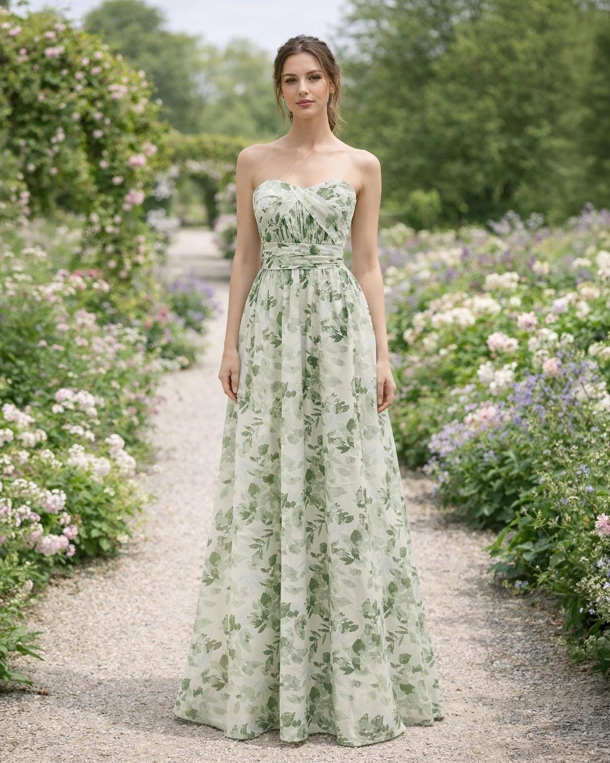 Green Wedding Dress 3D Floral Applique