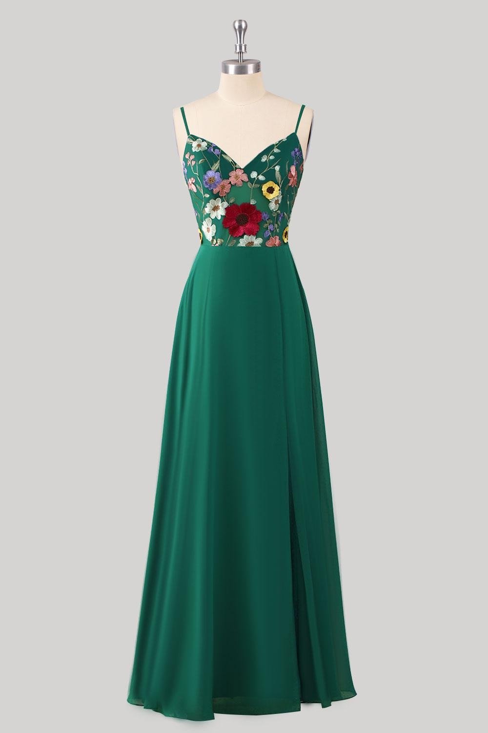 Green Wedding Dress 3D Floral Applique, Custom Made Embroidery Bridal Gown, Outdoor Wedding Wear - Image 4