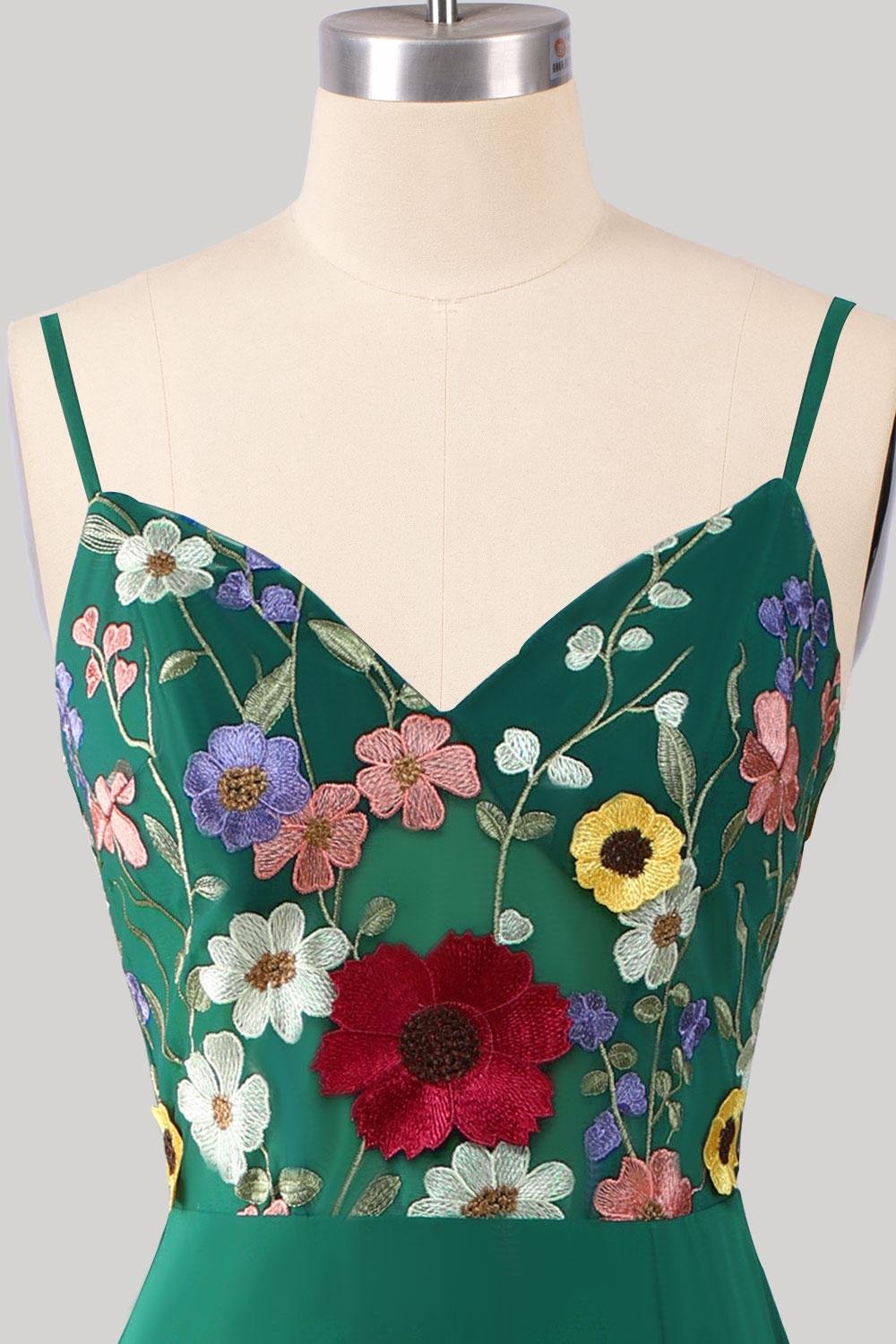 Green Wedding Dress 3D Floral Applique, Custom Made Embroidery Bridal Gown, Outdoor Wedding Wear - Image 5