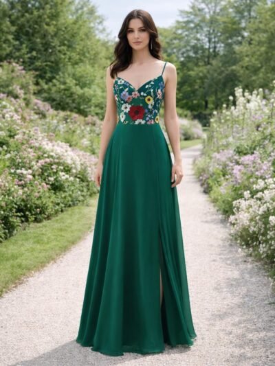 Green Wedding Dress 3D Floral Applique