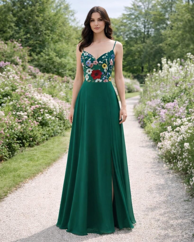 Green Wedding Dress 3D Floral Applique